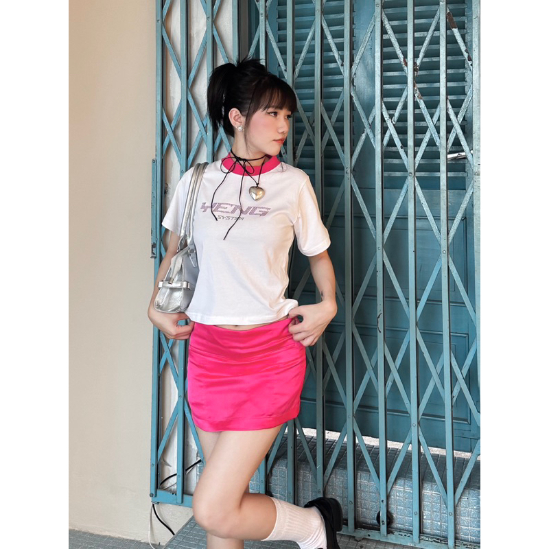 [YENG] Áo thun baby tee hồng  - baby tee đính đá lấp lánh - Áo thun đính đá - Áo hồng - Áo hồng past