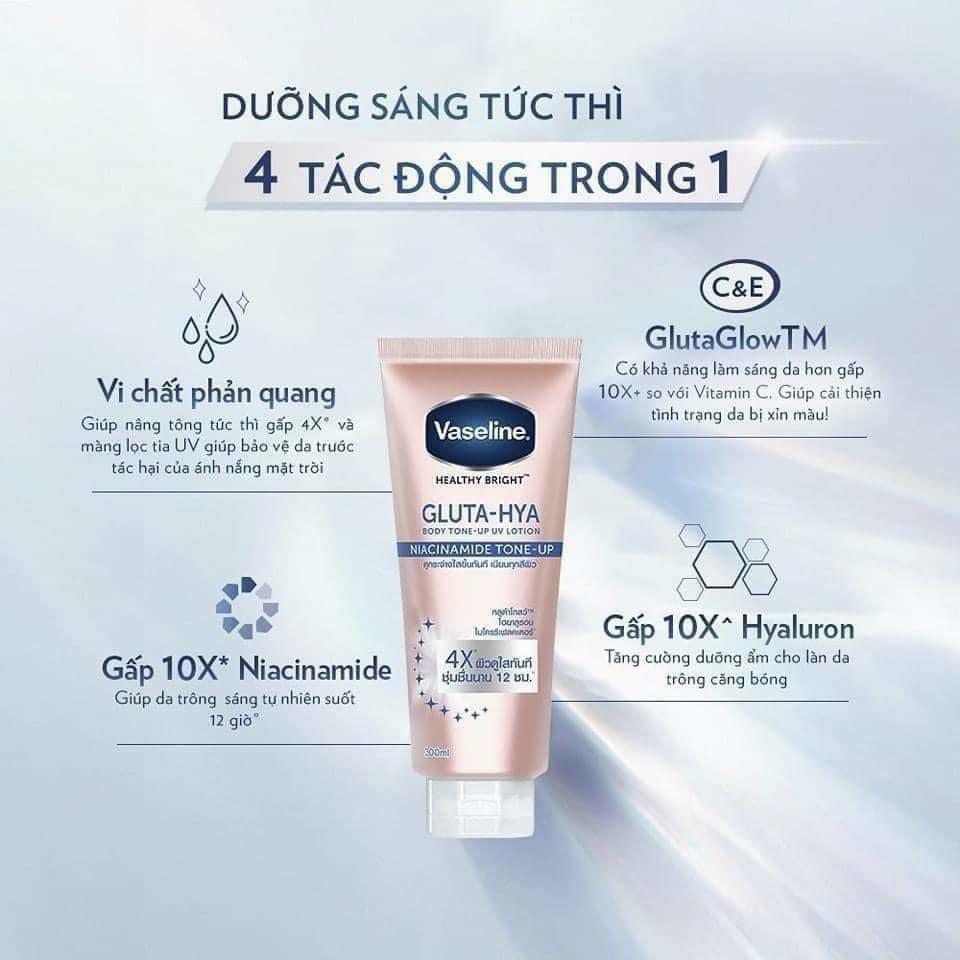 DƯỠNG THỂ VASELINE BODY TONE-UP GLUTA -HYA NÂNG TÔNG TỨC THÌ 320ML
