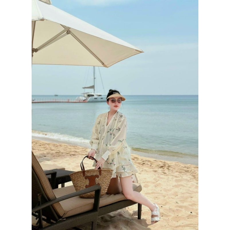 set bô xô thêu hoa viền ren + chân vay