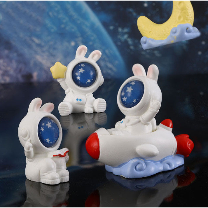 Mô hình tượng thỏ galaxy trang trí decor bàn học, terrarium