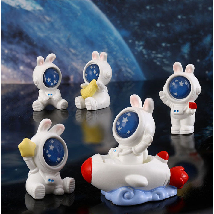 Mô hình tượng thỏ galaxy trang trí decor bàn học, terrarium