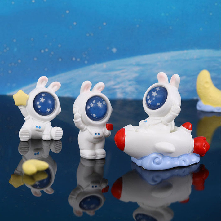 Mô hình tượng thỏ galaxy trang trí decor bàn học, terrarium