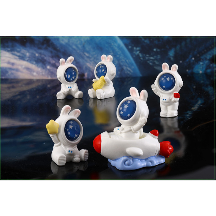 Mô hình tượng thỏ galaxy trang trí decor bàn học, terrarium