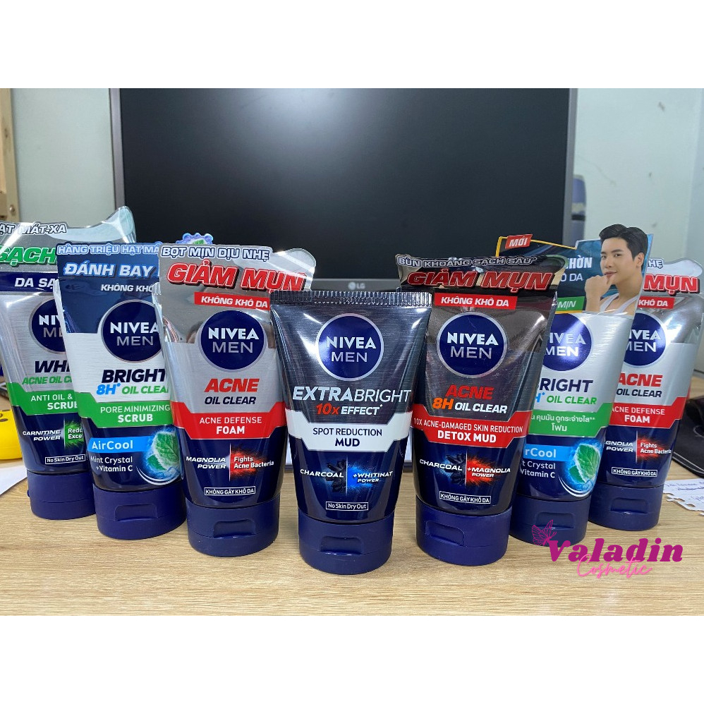 Sữa rửa mặt nam NIVEA Men Sửa rửa mặt nam giới SRM Nivea men Bright 8H/Extra White/Detox Mud 100g