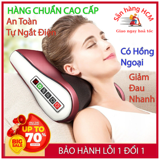 Gối massage cổ vai gáy, máy massage hồng ngoại 16 bi cao cấp công nghệ Nhật Bản, hỗ trợ mát xa toàn thân hiệu quả