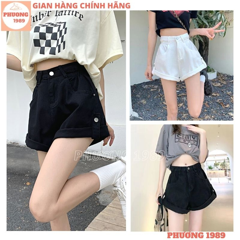 Quần short kaki nữ sắn gấu cạp cao bo chun ống rộng, Quần sooc gấp gấu mặc được 2 kiểu cực tộn dáng trẻ trung - 1989