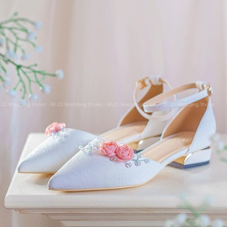 Giày Cao Gót Nữ Cao Cấp BEJO H78.3P Đính 2 Hoa Baby Thanh Lịch - Giày Cưới Cô Dâu Đi Êm Chân