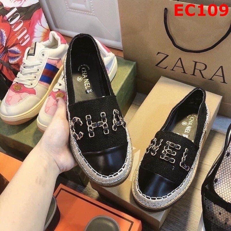 Giày shipon đế cói thêu xích nổi siêu sang chảnh
