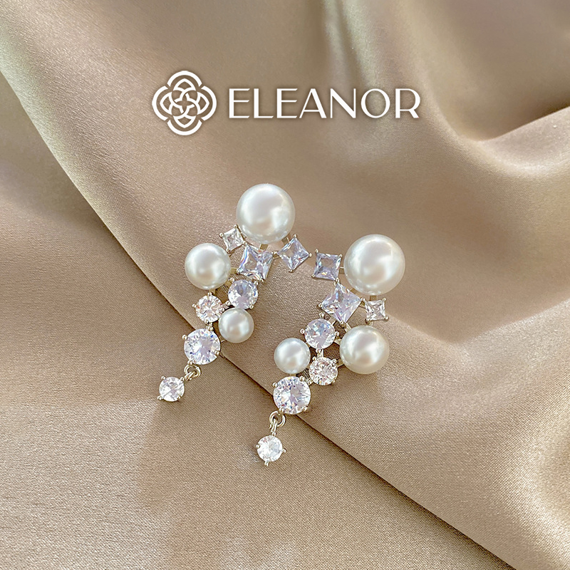 Bông tai nữ chuôi bạc 925 Eleanor Accessories dáng dài đính đá ngọc trai nhân tạo phụ kiện trang sức 5813