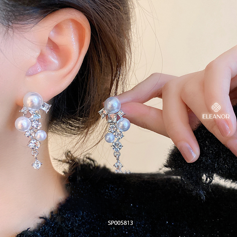 Bông tai nữ chuôi bạc 925 Eleanor Accessories dáng dài đính đá ngọc trai nhân tạo phụ kiện trang sức 5813