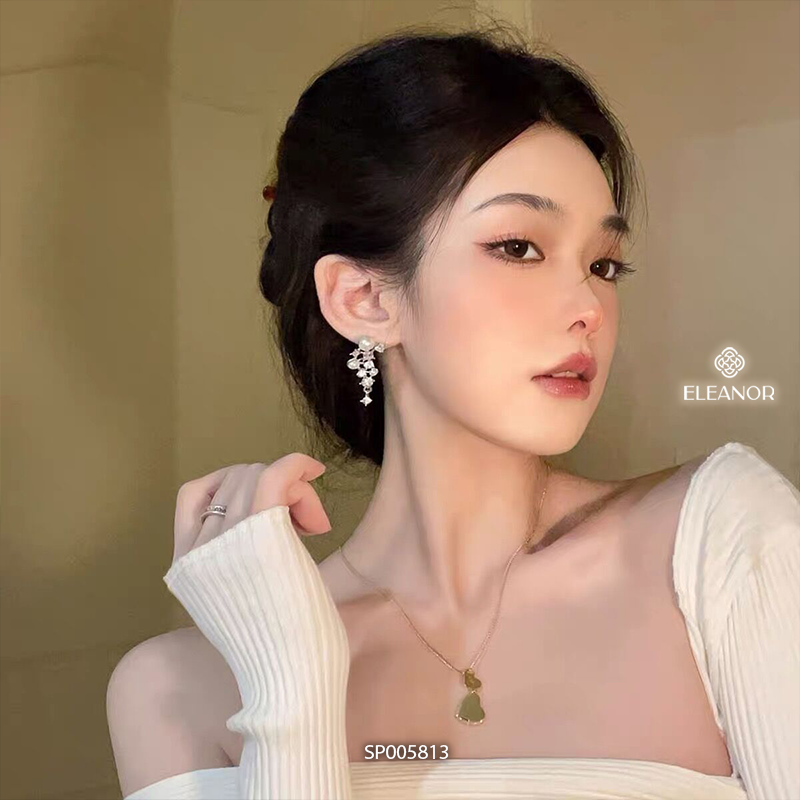 Bông tai nữ chuôi bạc 925 Eleanor Accessories dáng dài đính đá ngọc trai nhân tạo phụ kiện trang sức 5813