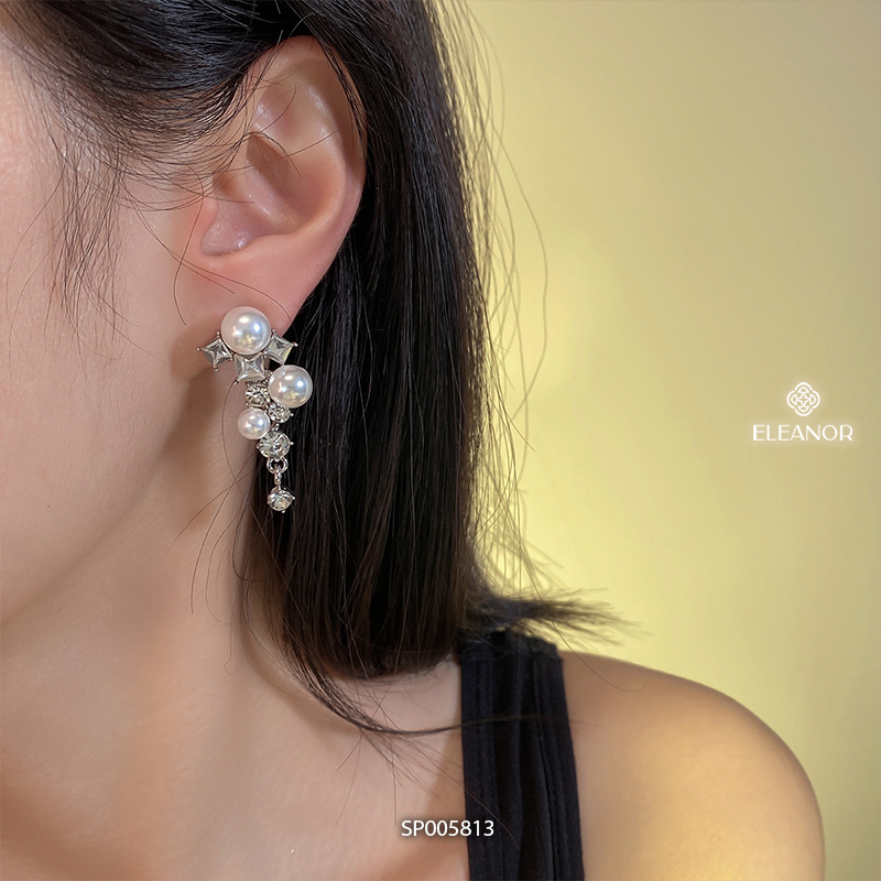 Bông tai nữ chuôi bạc 925 Eleanor Accessories dáng dài đính đá ngọc trai nhân tạo phụ kiện trang sức 5813