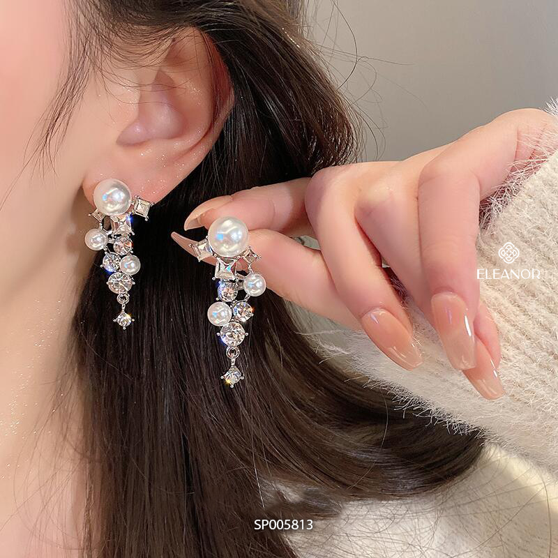 Bông tai nữ chuôi bạc 925 Eleanor Accessories dáng dài đính đá ngọc trai nhân tạo phụ kiện trang sức 5813