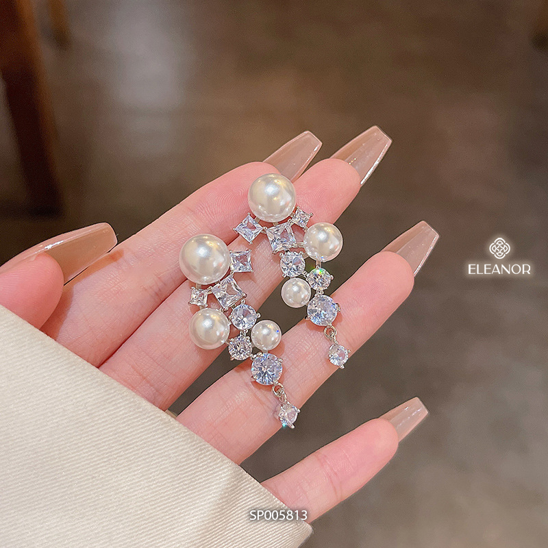 Bông tai nữ chuôi bạc 925 Eleanor Accessories dáng dài đính đá ngọc trai nhân tạo phụ kiện trang sức 5813