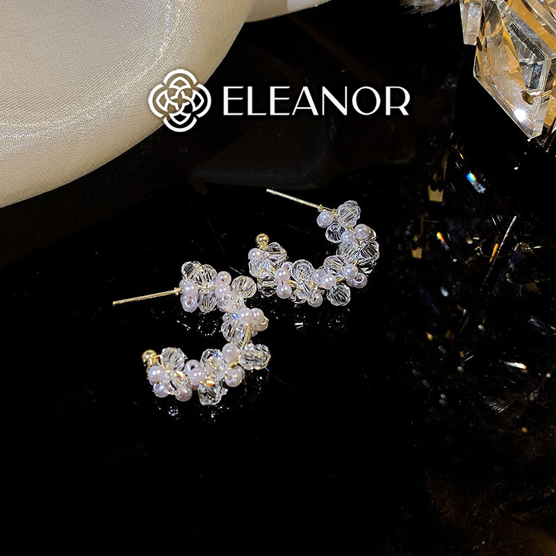 Bông tai nữ chuôi bạc 925 Eleanor Accessories dáng chữ C đính hạt cườm ngọc trai nhân tạo phụ kiện trang sức 5812
