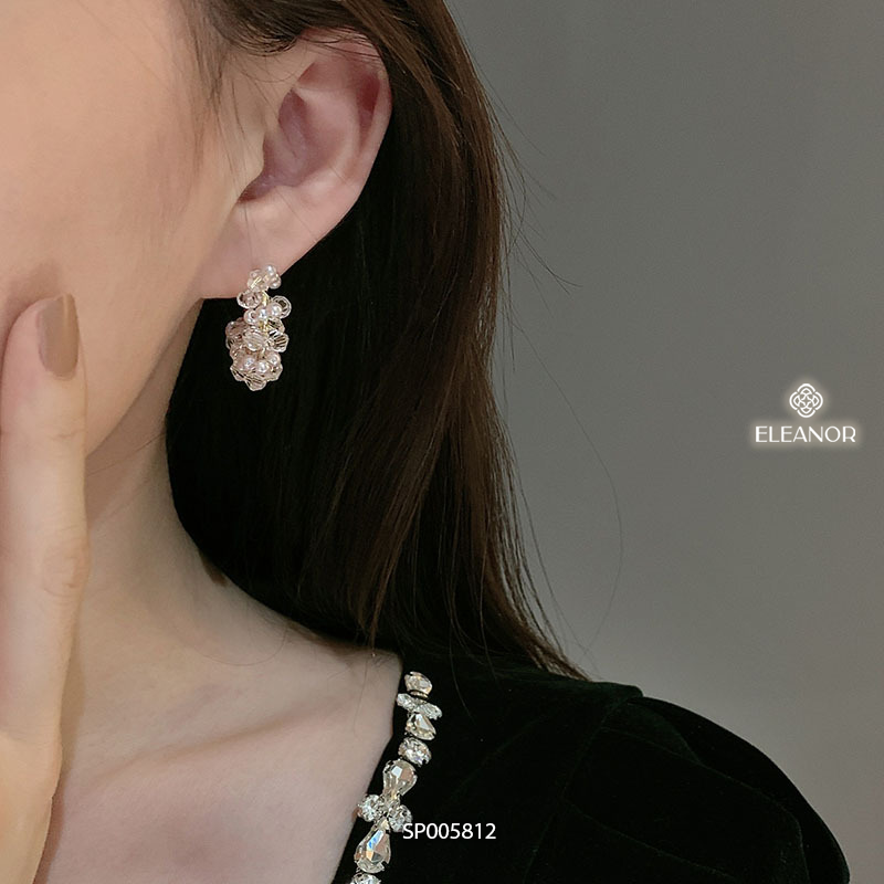 Bông tai nữ chuôi bạc 925 Eleanor Accessories dáng chữ C đính hạt cườm ngọc trai nhân tạo phụ kiện trang sức 5812
