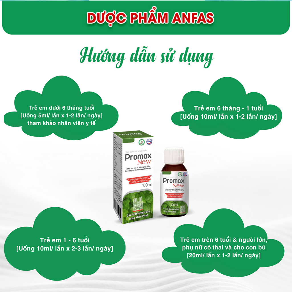 Siro ho Promax New Anfas , giảm đau rát họng, khàn tiếng