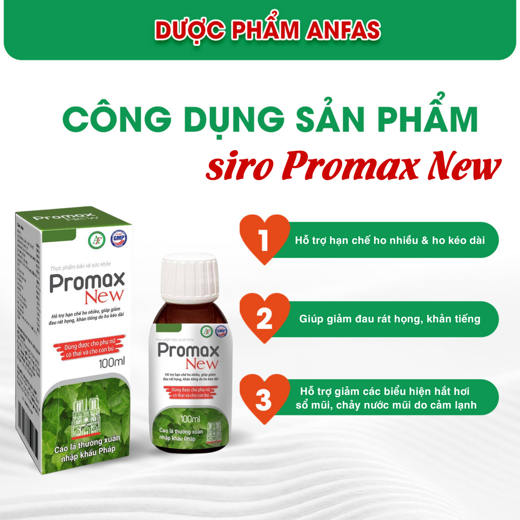 Siro ho Promax New Anfas , giảm đau rát họng, khàn tiếng