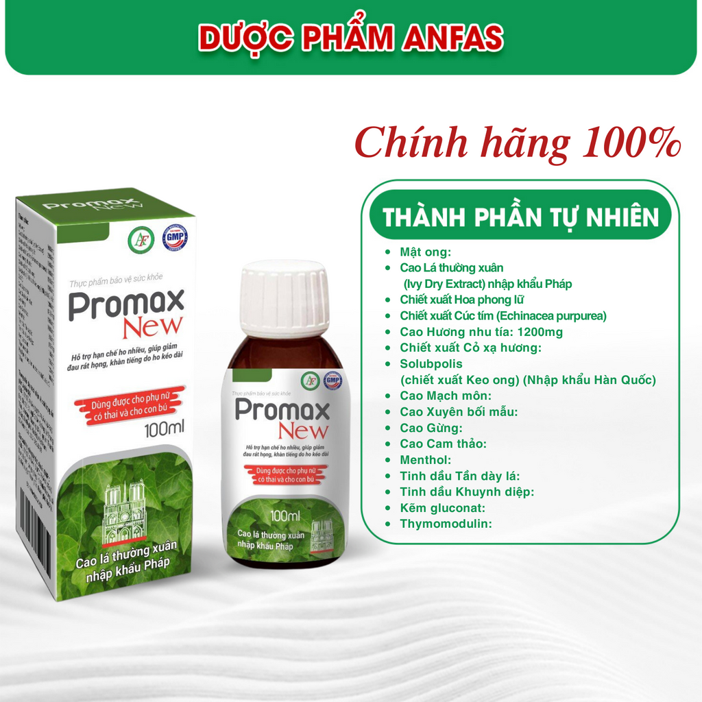 Siro ho Promax New Anfas , giảm đau rát họng, khàn tiếng