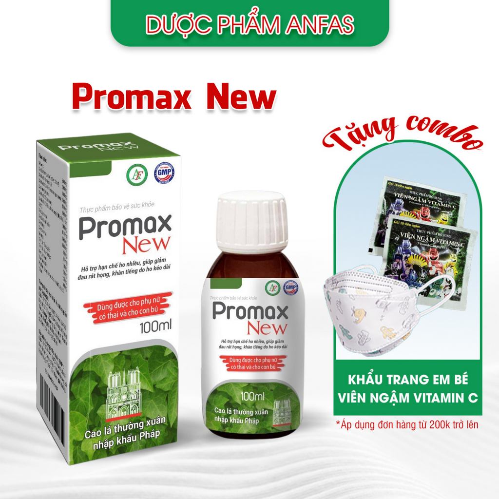 Siro ho Promax New Anfas , giảm đau rát họng, khàn tiếng