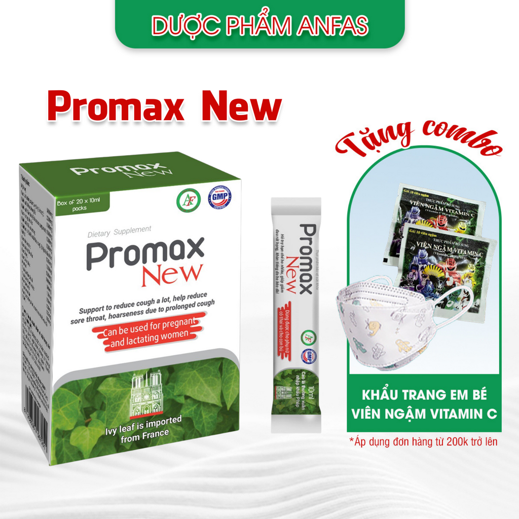 Siro ho Promax New Anfas (hộp 20 gói *10ml) tiêu đờm, bổ phế