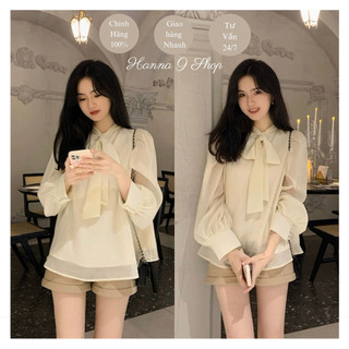 Áo sơ mi nữ cổ nơ kiểu dáng Hàn Quốc Áo nữ chất liệu Voan mềm mại thoáng mát