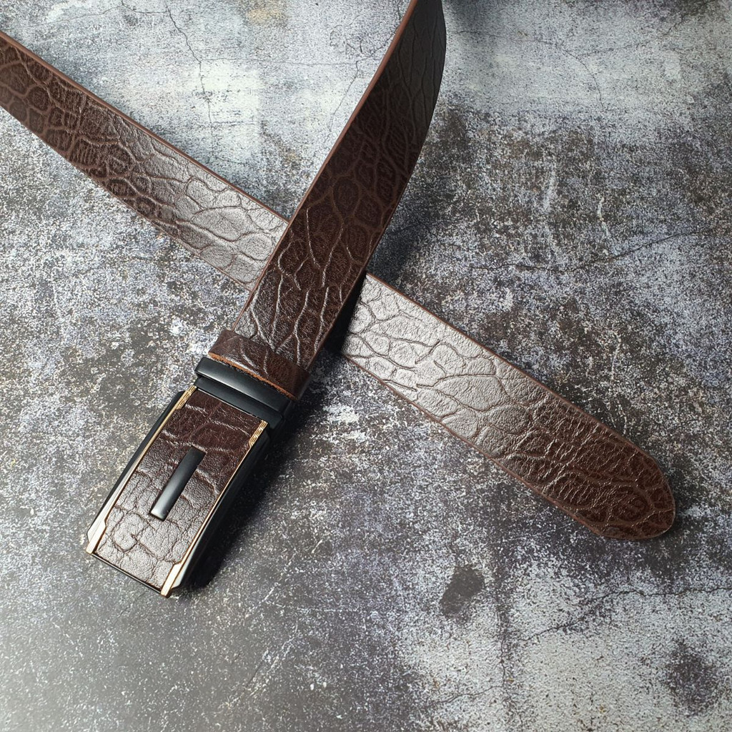 Thắt lưng nam da bò thật nguyên tấm vân voi khóa tự động 34mm BL121LEA  - 100% da bò thật, BH 3 năm