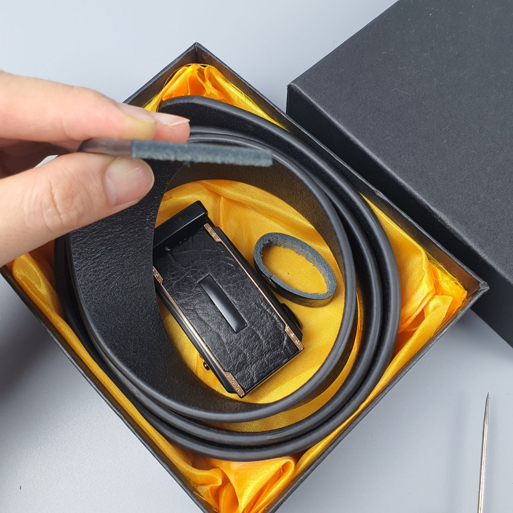 Thắt lưng nam da bò thật nguyên tấm vân voi khóa tự động 34mm BL121LEA  - 100% da bò thật, BH 3 năm