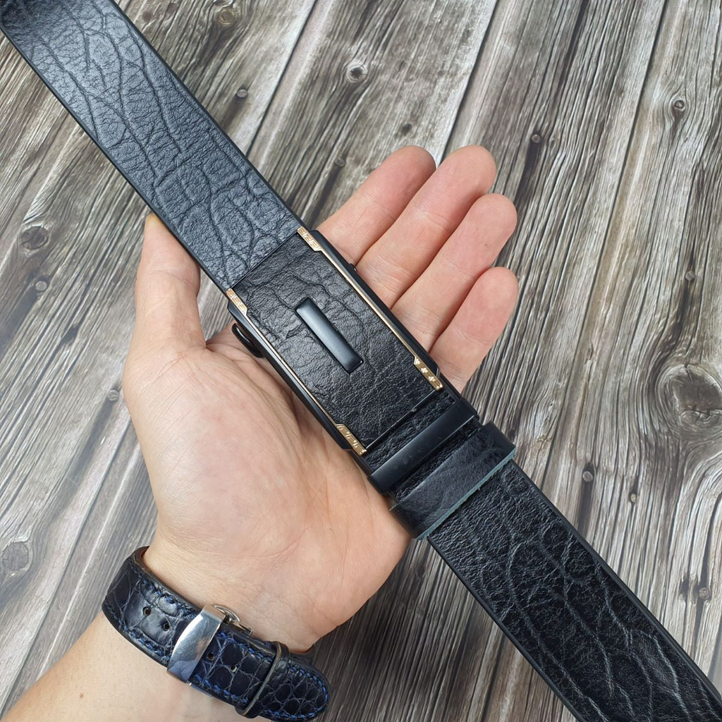 Thắt lưng nam da bò thật nguyên tấm vân voi khóa tự động 34mm BL121LEA  - 100% da bò thật, BH 3 năm