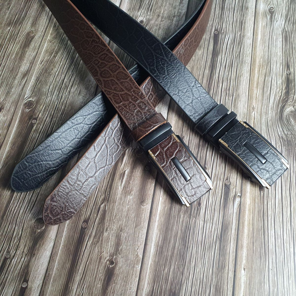 Thắt lưng nam da bò thật nguyên tấm vân voi khóa tự động 34mm BL121LEA  - 100% da bò thật, BH 3 năm