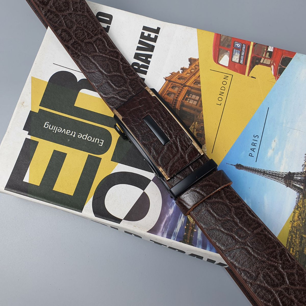 Thắt lưng nam da bò thật nguyên tấm vân voi khóa tự động 34mm BL121LEA  - 100% da bò thật, BH 3 năm