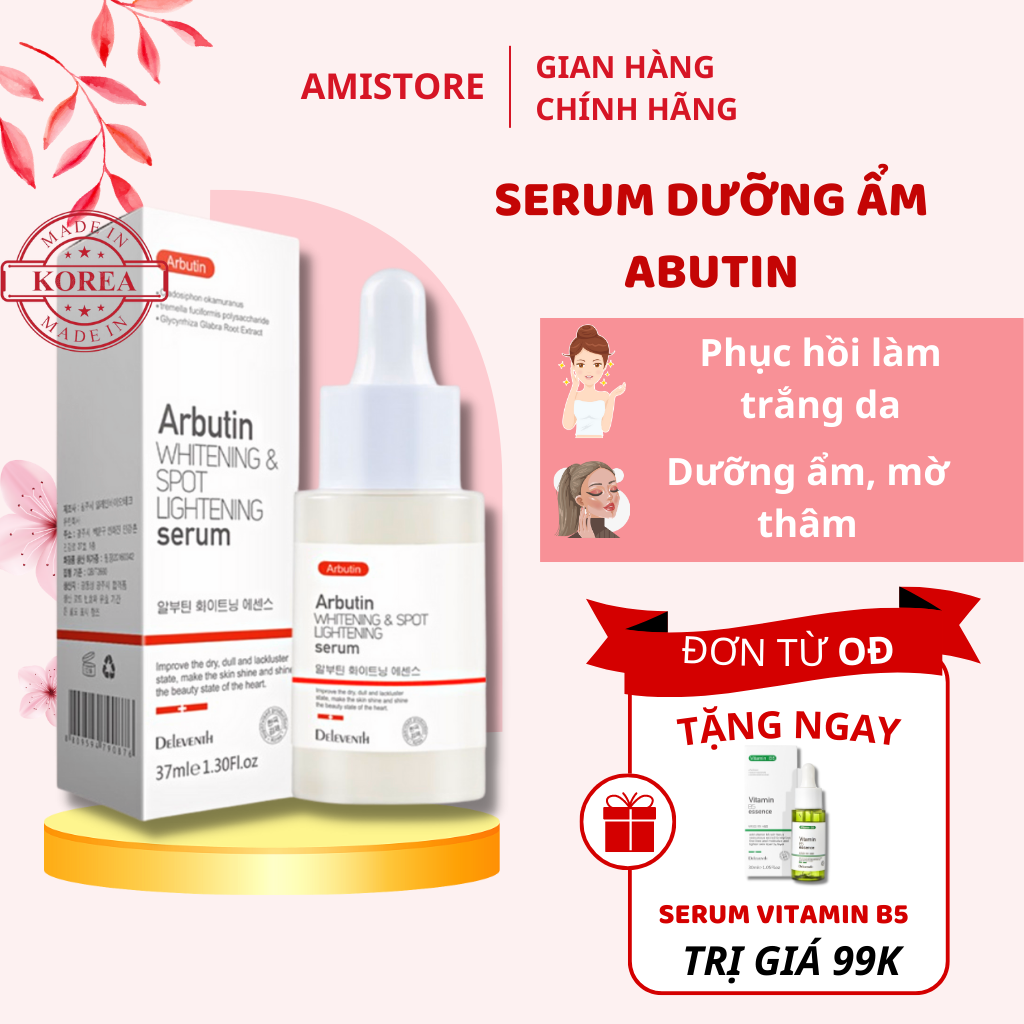 Deleventh Arbutin Glycyrrhiza glabra whitening Serum giảm thâm sáng da kiềm dầu dưỡng ẩm phù hợp với mọi loại da (37ml)