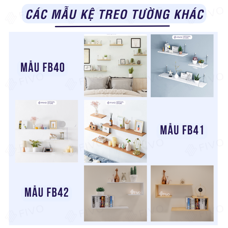 Kệ Treo Tường Trang Trí Không Cần Khoan FIVO FB40, Tặng Kèm Đinh Và Móc Treo Inox Dễ Dàng Gắn Lên Tường