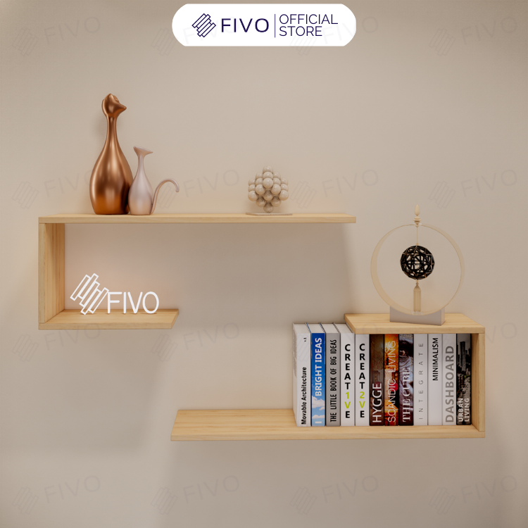 Kệ Để Sách Gỗ Treo Tường Đẹp Chữ J FIVO FB42, Thiết Kế Âm Tường, Đa Dạng Cách Trang Trí, Chịu Lực Tốt Giá Rẻ