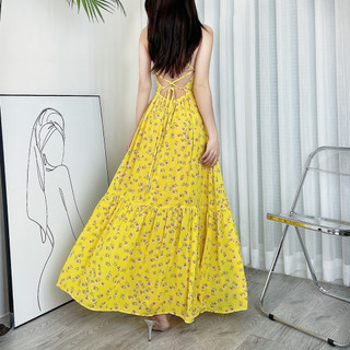 Đầm maxi yếm hoa hở lưng dây đan MIMIX DA4200