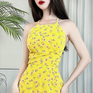 Đầm maxi yếm hoa hở lưng dây đan MIMIX DA4200