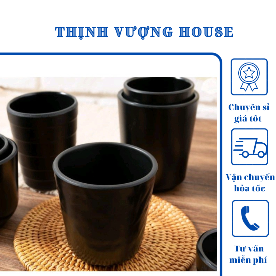 Cốc uống nước nhựa , ly uống nước nhựa đen melamine decor nhà hàng chịu nhiệt cao