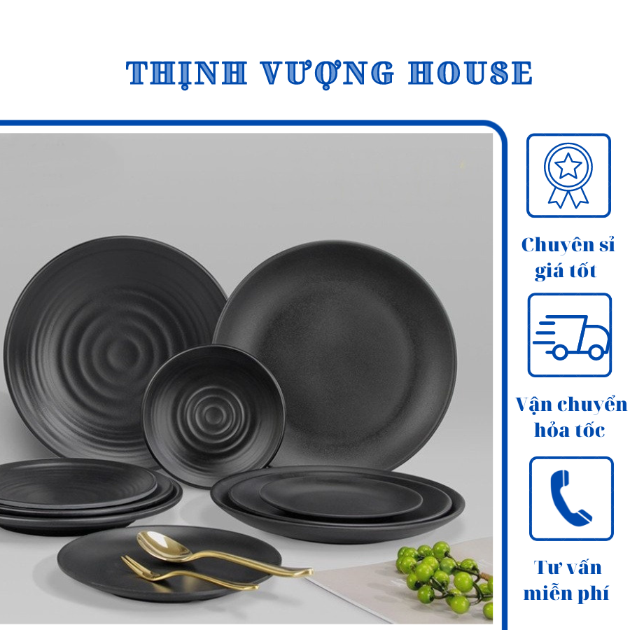 Đĩa tròn màu đen để đồ nướng nhựa phíp cao cấp đủ size