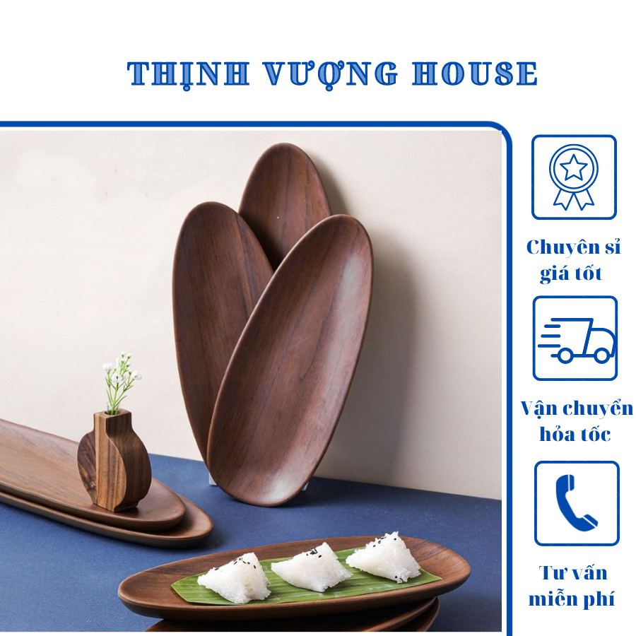 Đĩa Nhựa giả gỗ hình bầu dục đựng đồ ăn, trang trí chất liệu Nhựa Melamine cao cấp