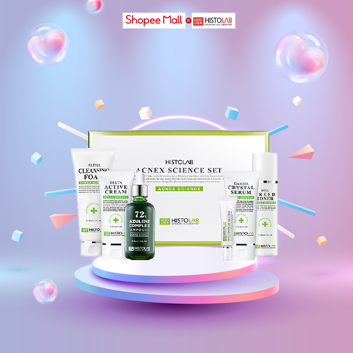 Bộ Sản Phẩm loại bỏ Mụn HISTOLAB Ancex Science Set dành riêng cho Da Mụn , Giảm Bã Nhờn
