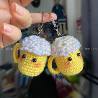 Móc khoá ly bia cute, móc khoá len