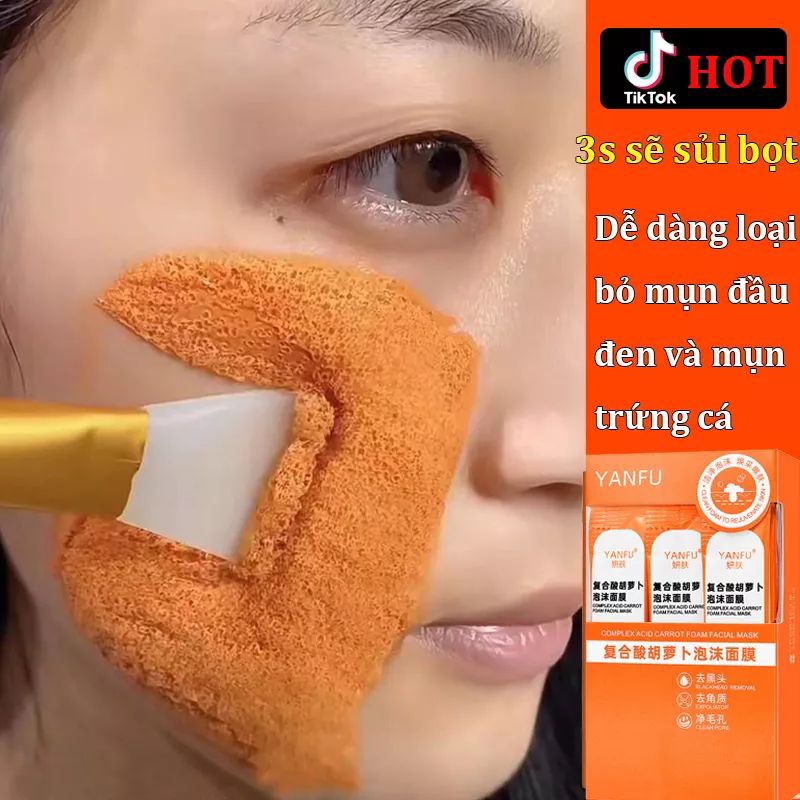 Hộp 12 gói mặt nạ sủi bọt cà rốt Yanfu thải độc trắng da, sạch bụi giảm bã nhờn