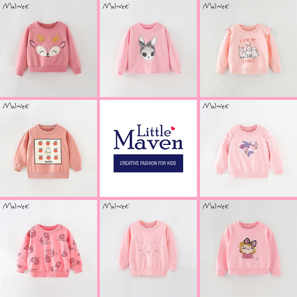 BST áo nỉ da cá thu đông màu hồng cho bé gái 2-7 tuổi- Little Maven Chính Hãng