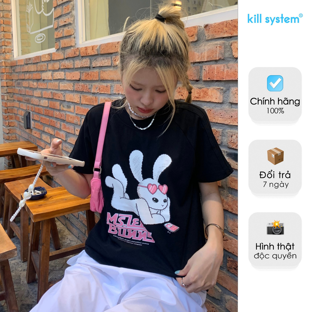 Áo thun form fit Killsystem Ms Lee Bunny màu đen chất vải cotton