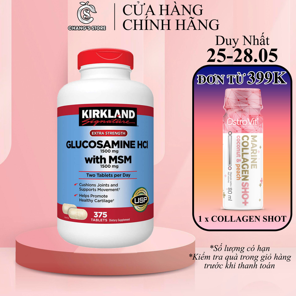 Viên Uống Bổ Xương Khớp KIRKLAND GLUCOSAMINE HCL 1500mg With MSM 1500mg - 375 Viên