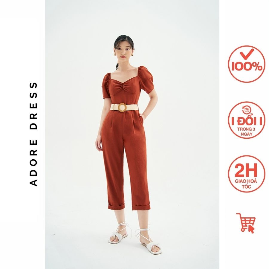 Jum Midi/ Maxi jumpsuits giả đũi cam cháy rút dún lửng 311JS2004 ADORE DRESS