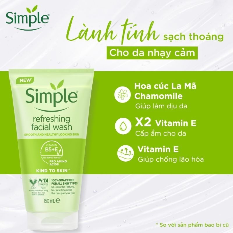 Sữa rửa mặt Simple giúp da sạch thoáng 150ml