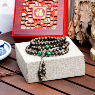 Vòng tay trầm hương 108 hạt sánh chìm mi.x char.m - chuỗi tràng hạt - trầm hương tự nhiên size 8 ly