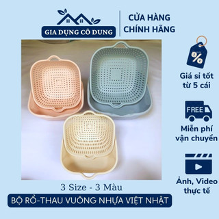 Rổ 2 lớp vuông nhựa việt nhật _bộ 2 món rổ thau vuông nhựa cao cấp