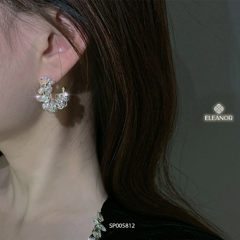 Bông tai nữ chuôi bạc 925 Eleanor Accessories dáng chữ C đính hạt cườm ngọc trai nhân tạo phụ kiện trang sức 5812